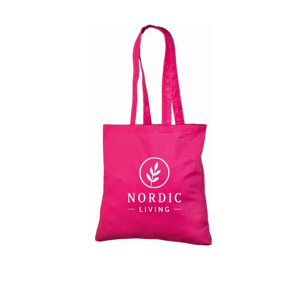 Bomullsnett, 140 g/m², med eksempel på logotrykk i én farge – magenta