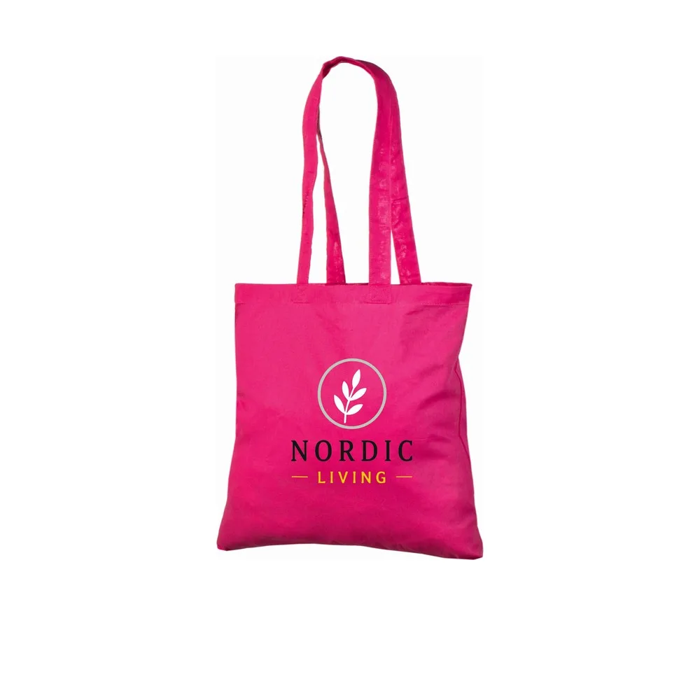 Bomullsnett, 140 g/m², med eksempel på logotrykk i fire farger – magenta