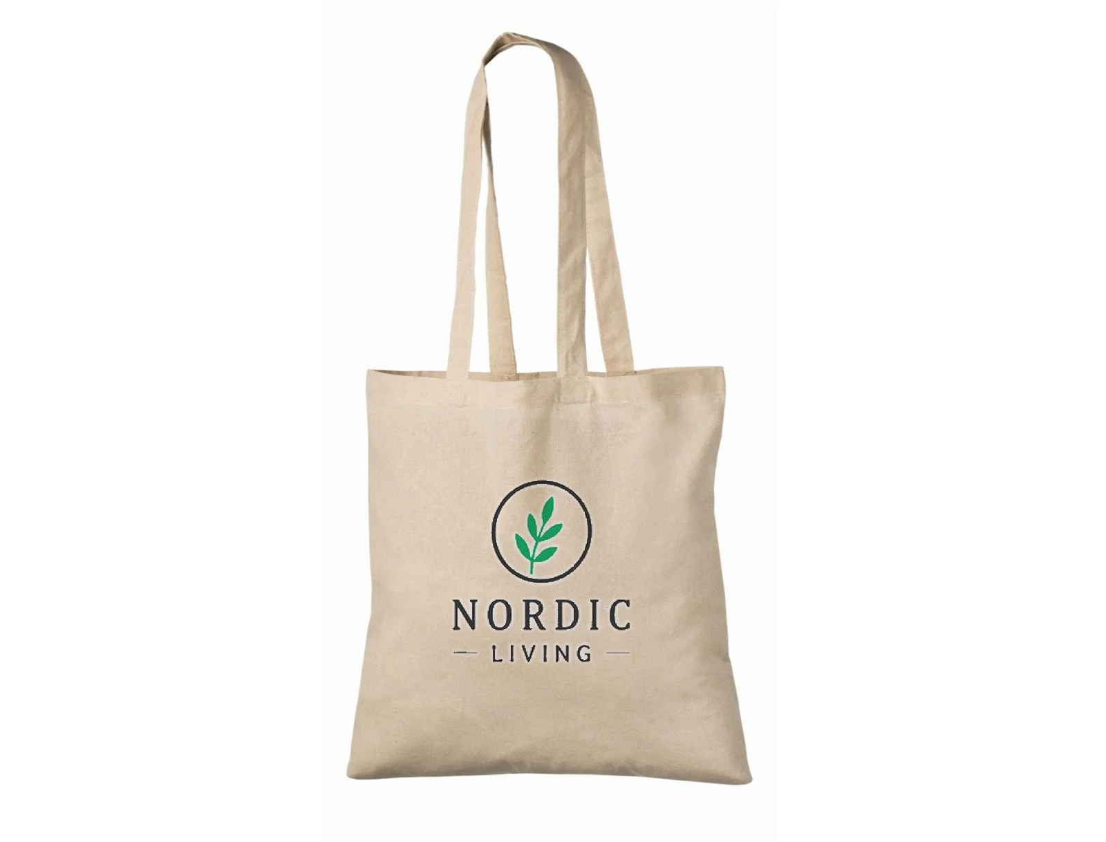 Bomullsnett, 140 g/m², med eksempel på logotrykk i to farger – natur