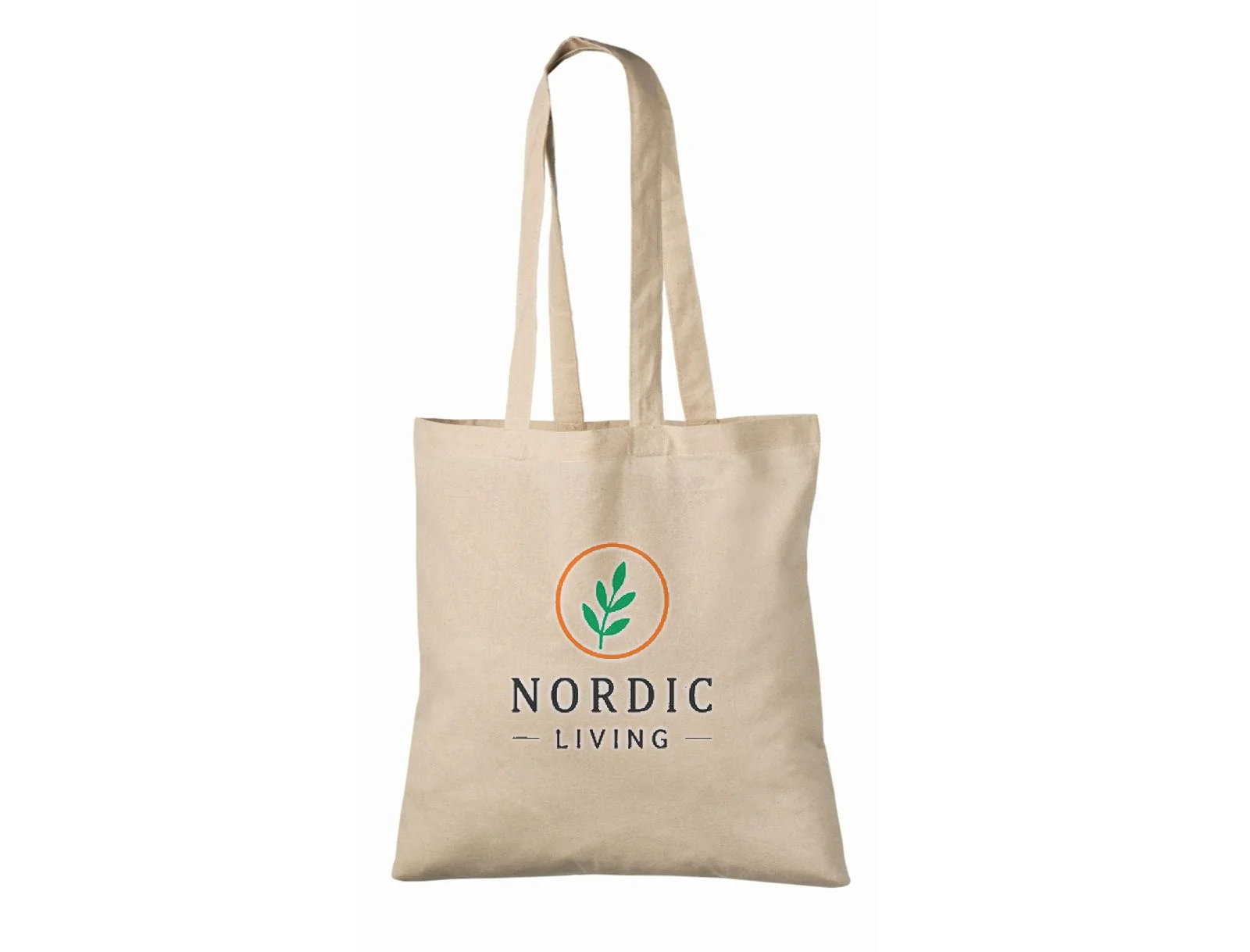 Bomullsnett, 140 g/m², med eksempel på logotrykk i tre farger – natur