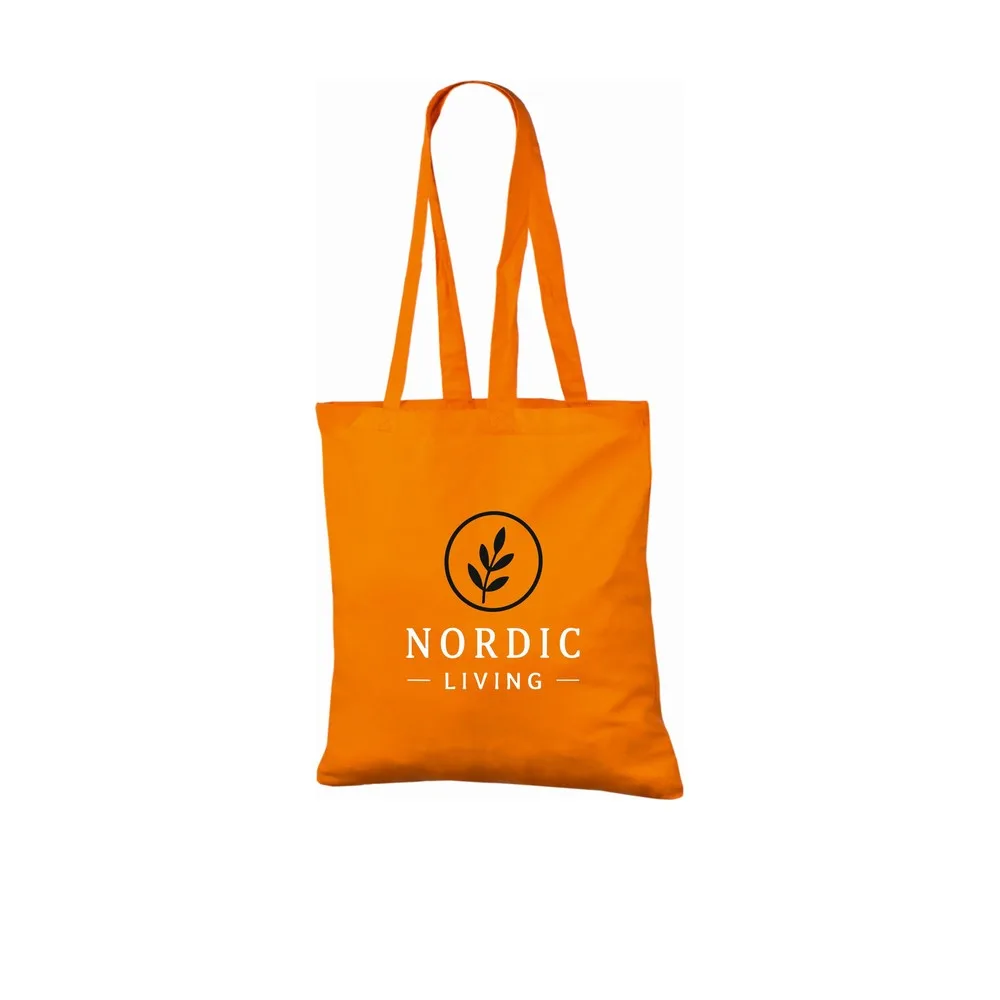 Bomullsnett, 140 g/m², med eksempel på logotrykk i to farger – oransje
