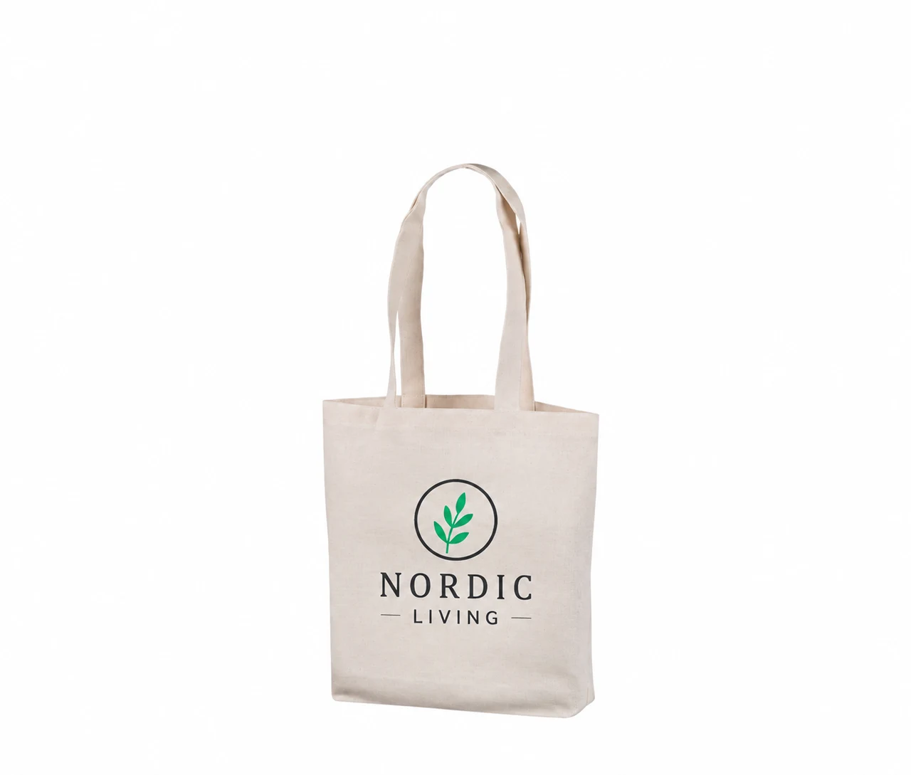 Bomullsnett, 35 × 35 cm, med eksempel på logotrykk i to farger – natur