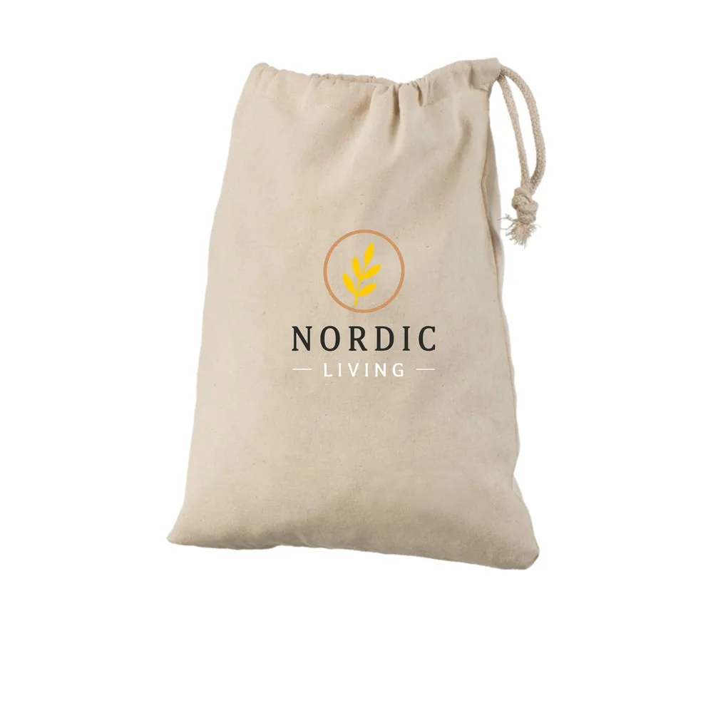 Bomullspose, 24 × 30 cm, med eksempel på logotrykk i fire farger – natur