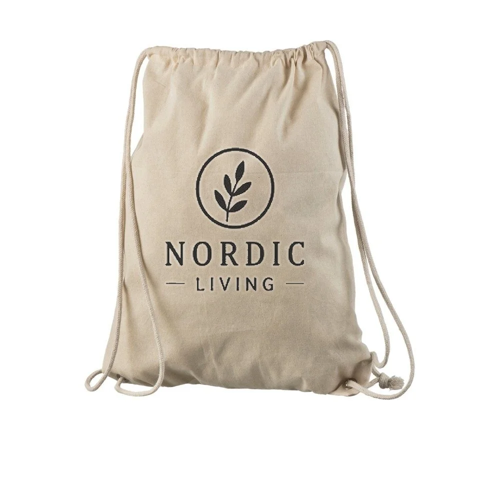 Gympose i bomull, med eksempel på logotrykk i én farge – natur