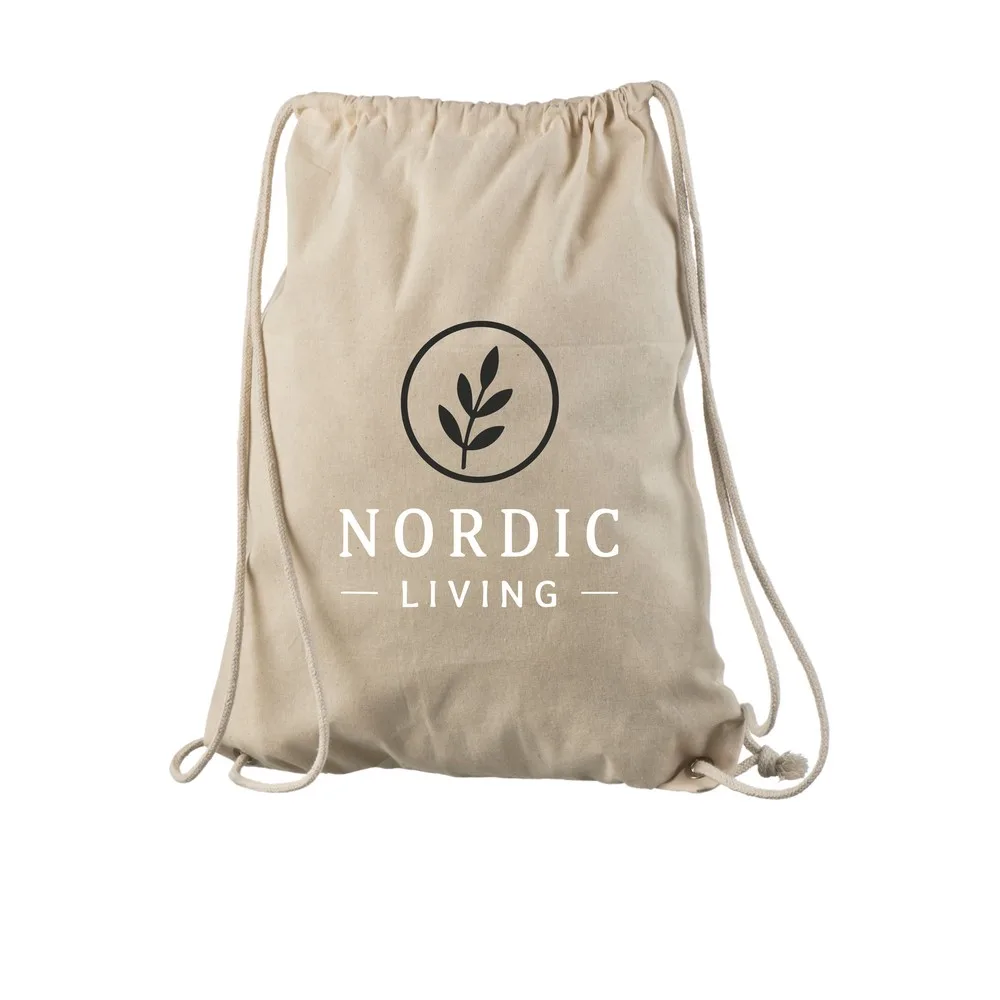 Gympose i bomull, med eksempel på logotrykk i to farger – natur