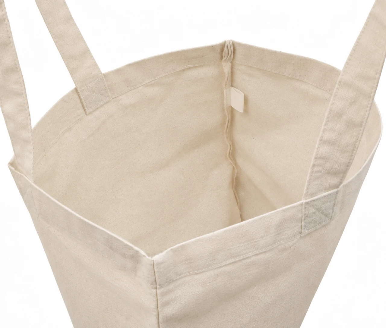 Økologisk bomullsnett, 30 × 35 cm, åpning og innvendig etikett – natur