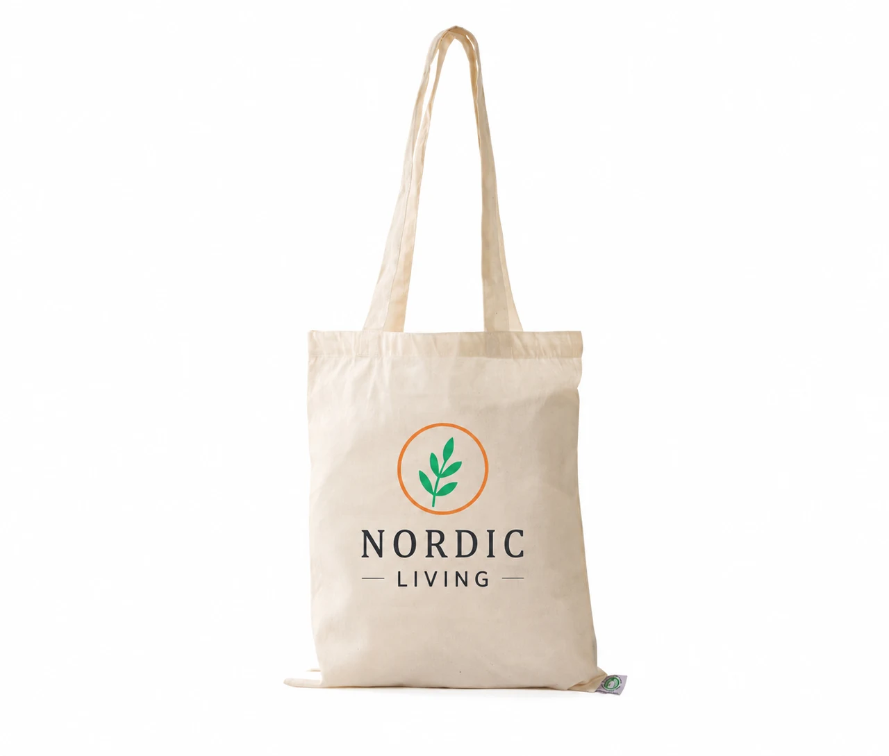 Økologisk bomullsnett, 30 × 35 cm, med eksempel på logotrykk i tre farger – natur