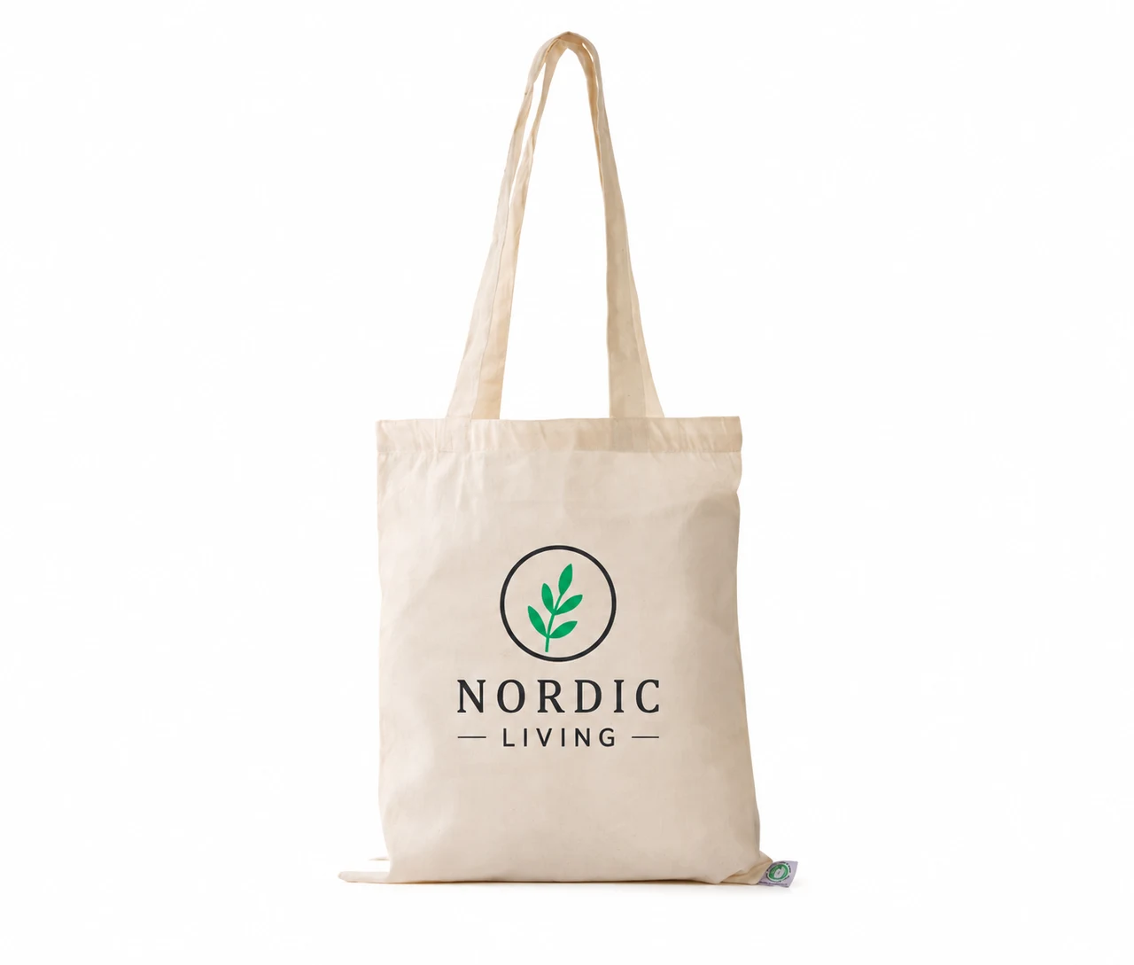 Økologisk bomullsnett, 30 × 35 cm, med eksempel på logotrykk i to farger – natur