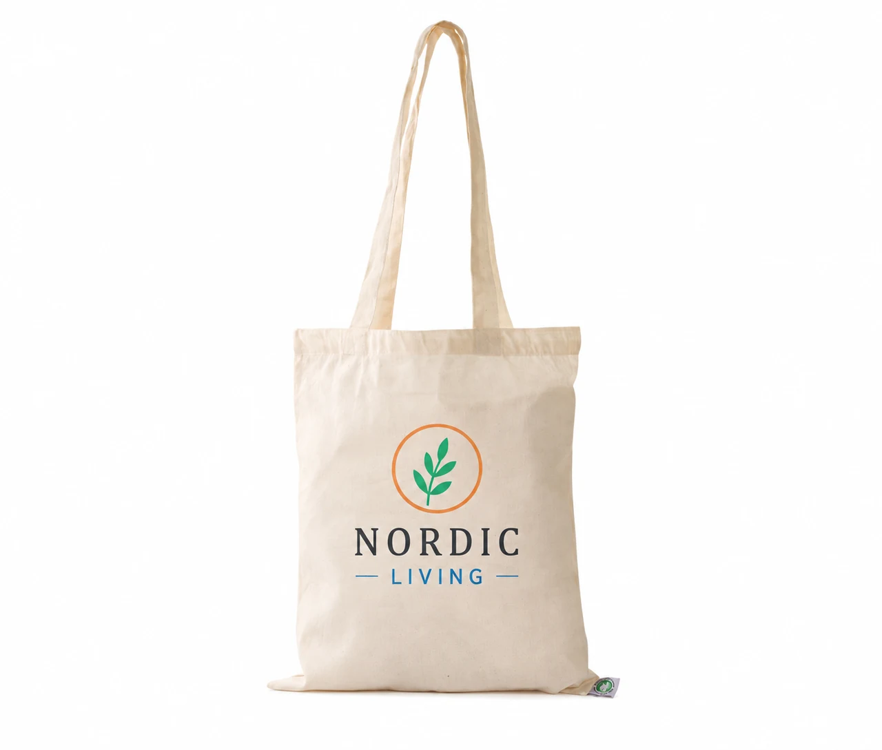 Økologisk bomullsnett, 30 × 35 cm, med eksempel på logotrykk i fire farger – natur