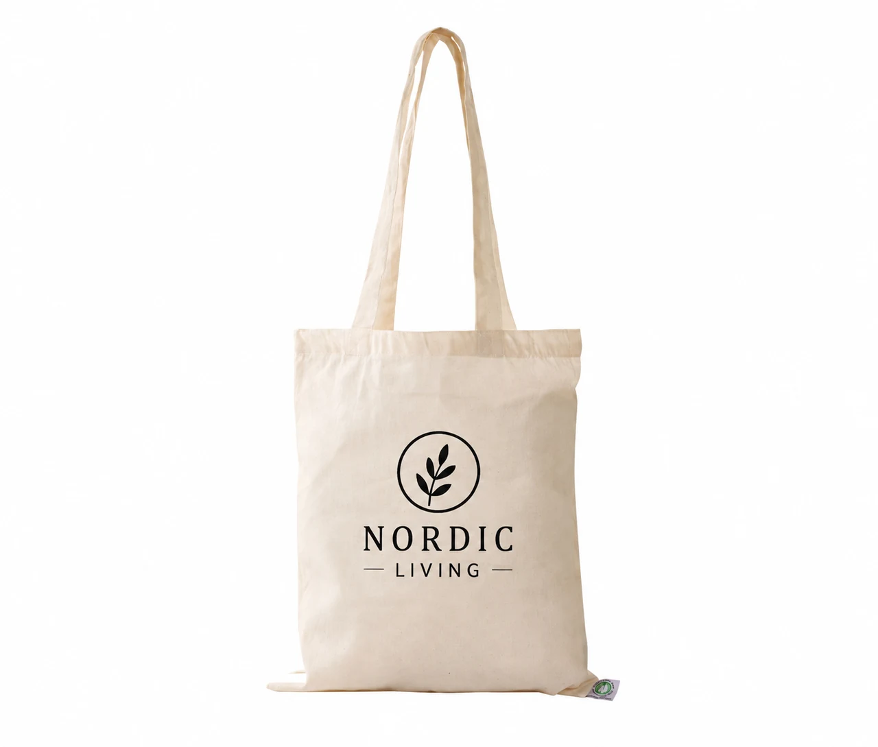 Økologisk bomullsnett, 30 × 35 cm, med eksempel på logotrykk i én farge – natur