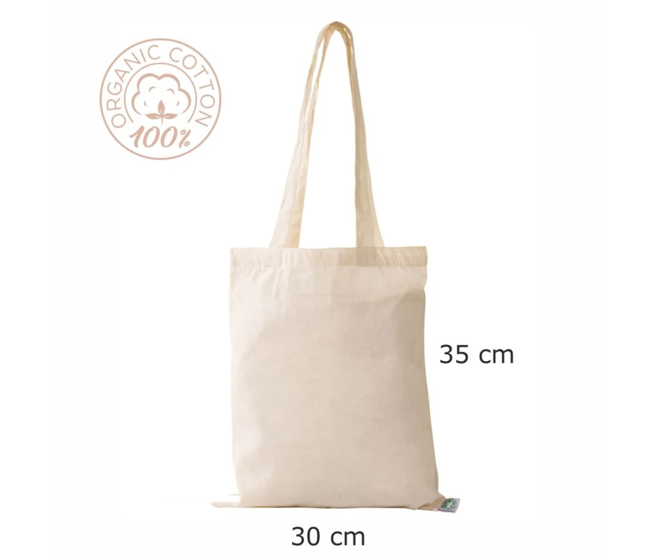 Økologisk bomullsnett, 30 × 35 cm, med påførte mål – natur