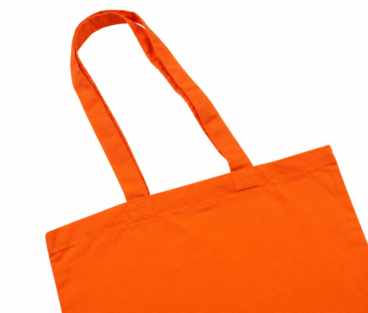 Økologisk bomullsnett, 30 × 35 cm, nærbilde av hankene og sømmene – oransje