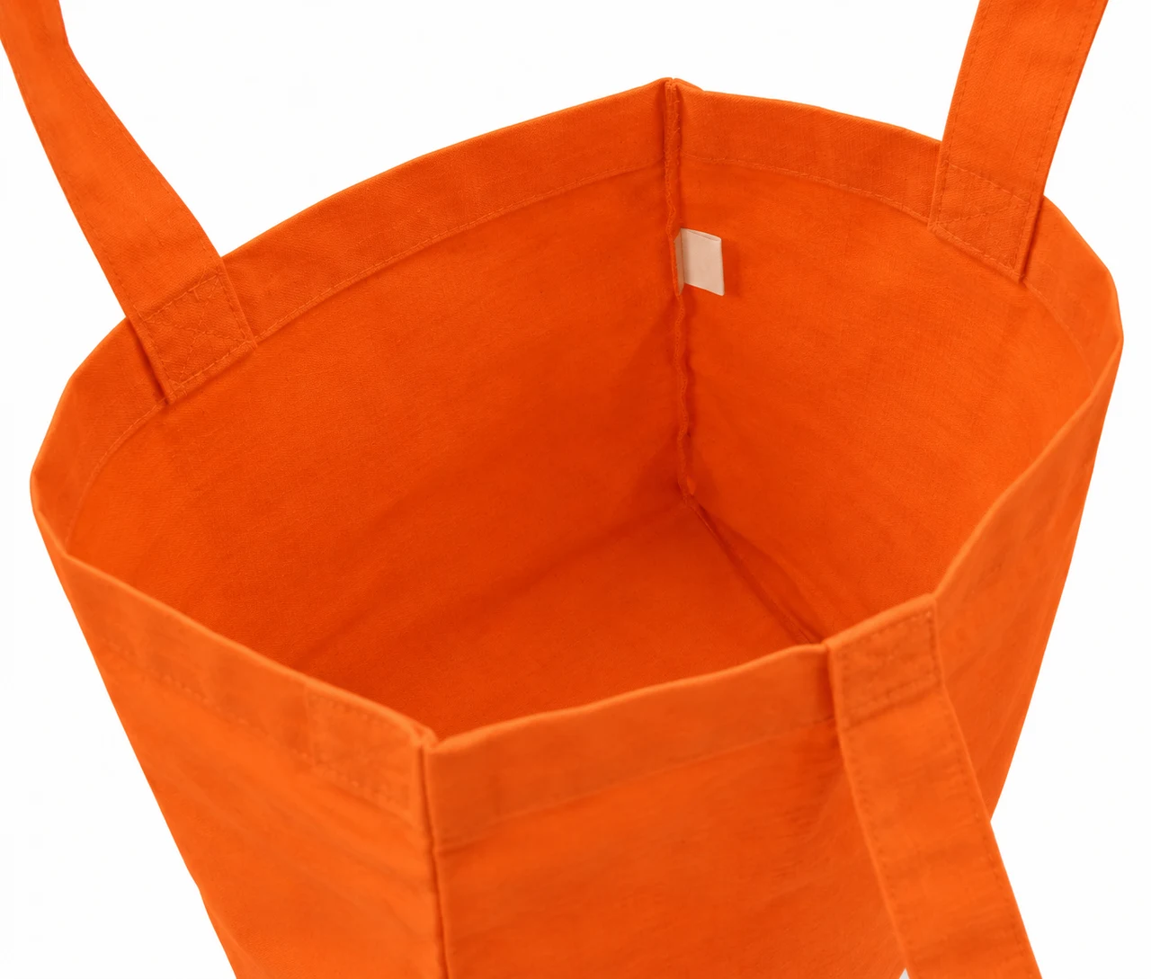 Økologisk bomullsnett, 30 × 35 cm, åpning og innvendig etikett – oransje