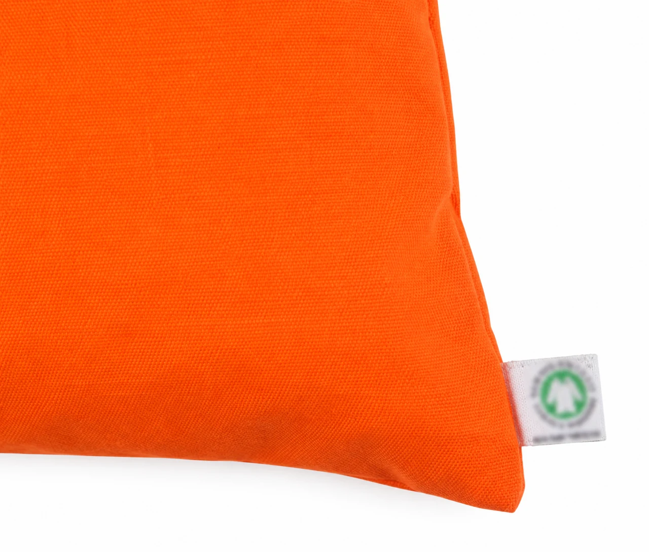 Økologisk bomullsnett, 30 × 35 cm, nærbilde av innsydd etikett – oransje