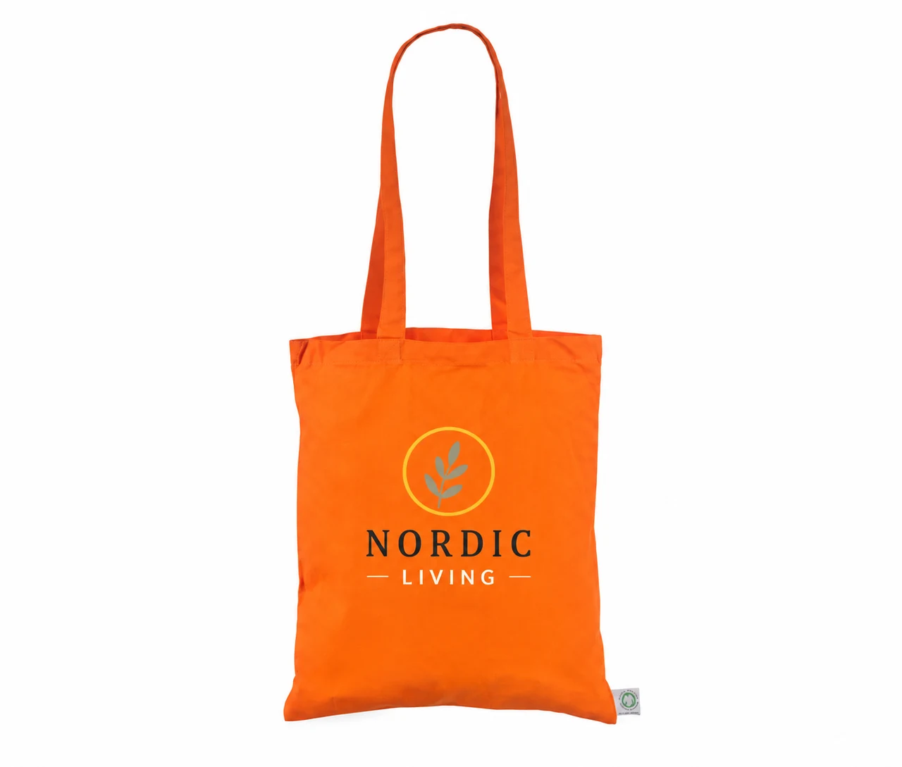 Økologisk bomullsnett, 30 × 35 cm, med eksempel på logotrykk i fire farger – oransje