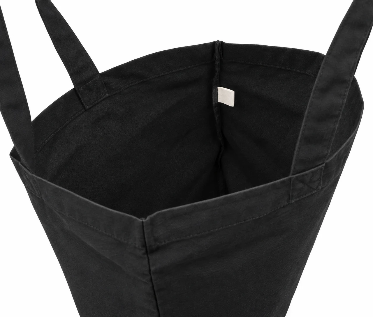 Økologisk bomullsnett, 30 × 35 cm, åpning og innvendig etikett – svart