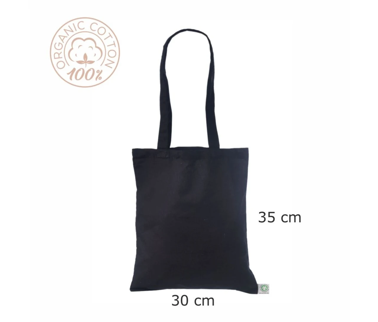 Økologisk bomullsnett, 30 × 35 cm, med påførte mål – svart