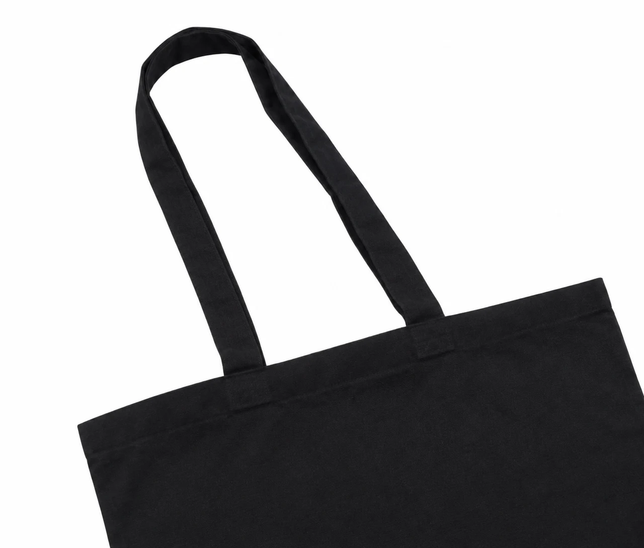 Økologisk bomullsnett, 40 × 40 cm, nærbilde av hankene og sømmene – svart
