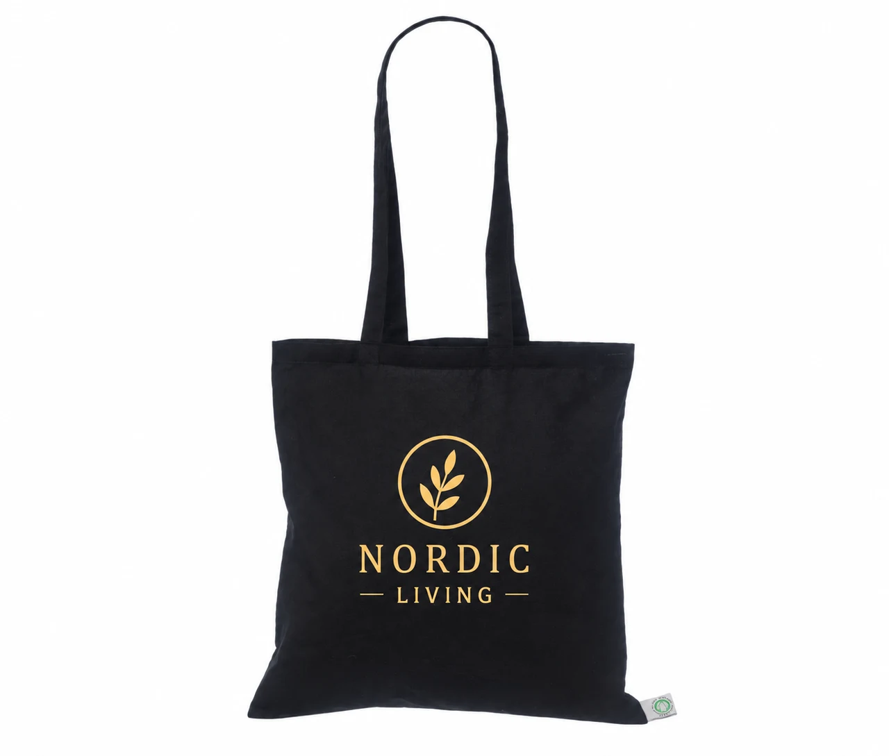 Økologisk bomullsnett, 40 × 40 cm, med eksempel på logotrykk i én farge – svart