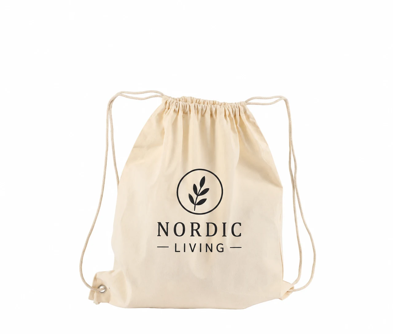 Økologisk bomullspose, 40 × 45 cm, med eksempel på logotrykk i én farge – natur