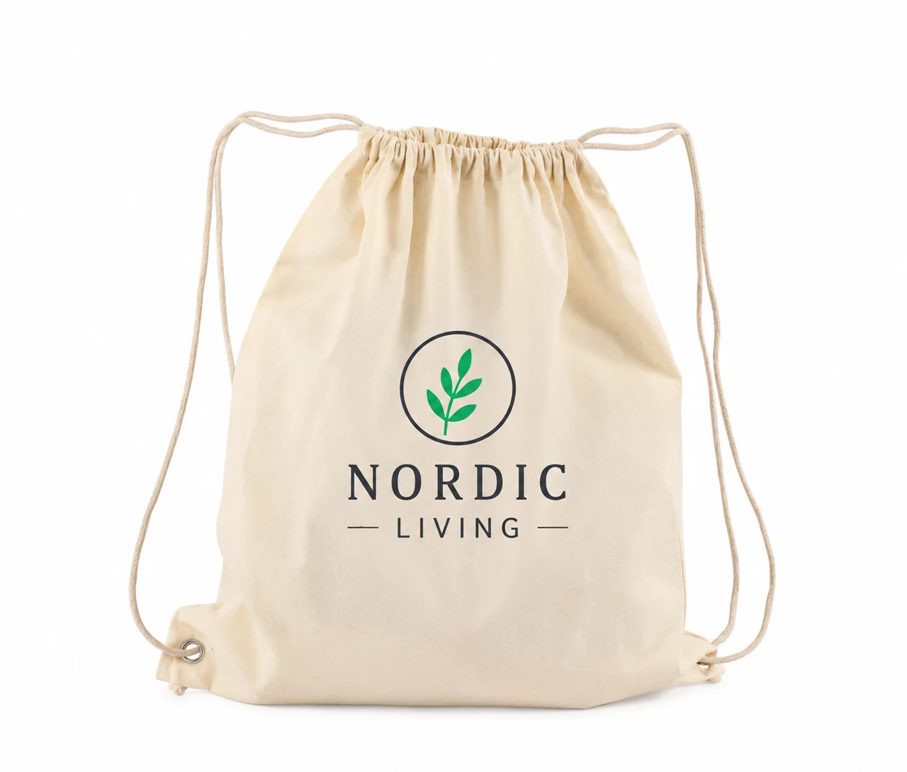 Økologisk bomullspose, 40 × 45 cm, med eksempel på logotrykk i to farger – natur