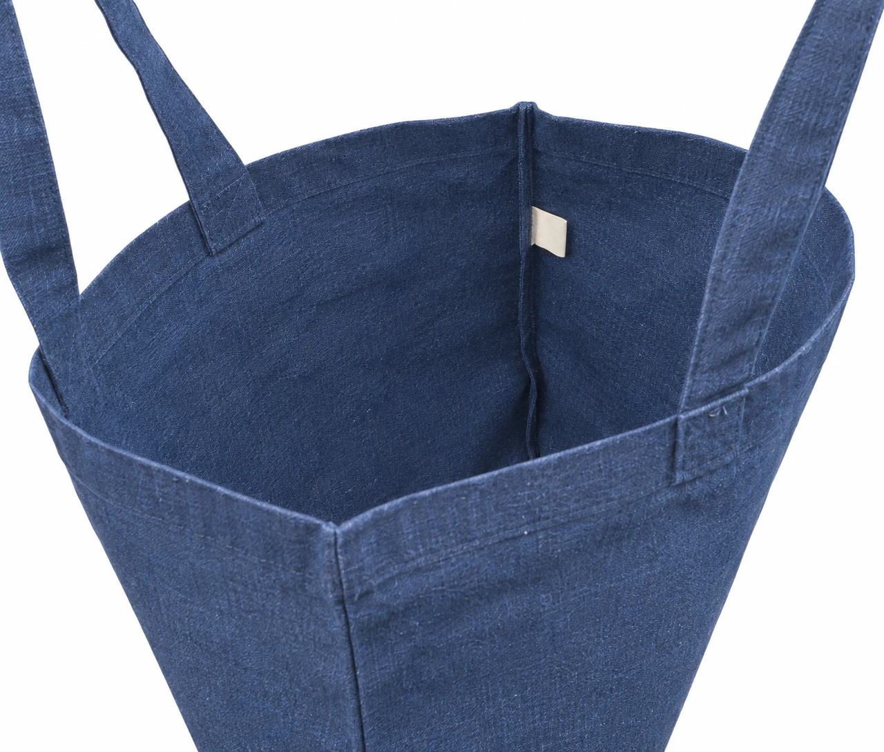Resirkulert handlenett, 150 g/m², åpning og innvendig etikett – jeansblått