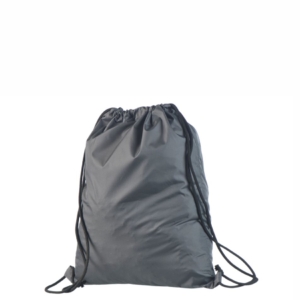 Grå ryggsekk av vannavstøtende nylon. Mål 35×45 cm